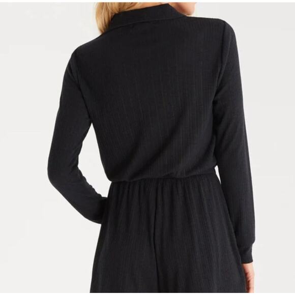 NWT Z Supply Lycra Henley Romper Medium Black Long Sleeve Ribbed Casual Lounge - Picture 2 of 12